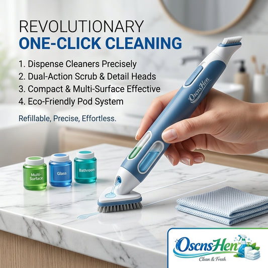 OscnsHen™ 2-in-1 Liquid Dispensing Cleaning Brush - Multipurpose Grout Scrubber with Precision Dispenser, Refillable Deep Cleaning Wand for Bathroom Tile, Kitchen Countertops, Glass, and Window Tracks
