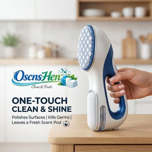 OscnsHen™ Handheld Multi-Surface Polisher and Sanitizer - One-Touch Electric Cleaning Brush, Germ Killer & Countertop Buffing Machine with Fresh Scent Pod for Kitchen, Bathroom, and Home Care
